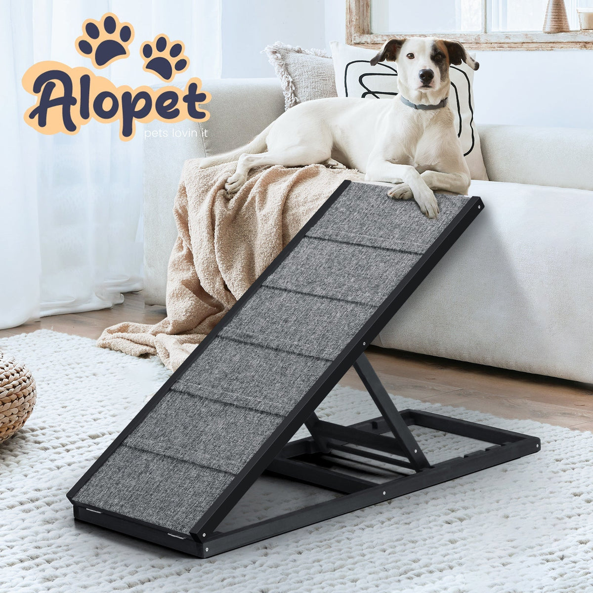 Alopet Dog Pet Ramp Adjustable Height Dogs Stairs Bed Sofa Car Foldable 100cm