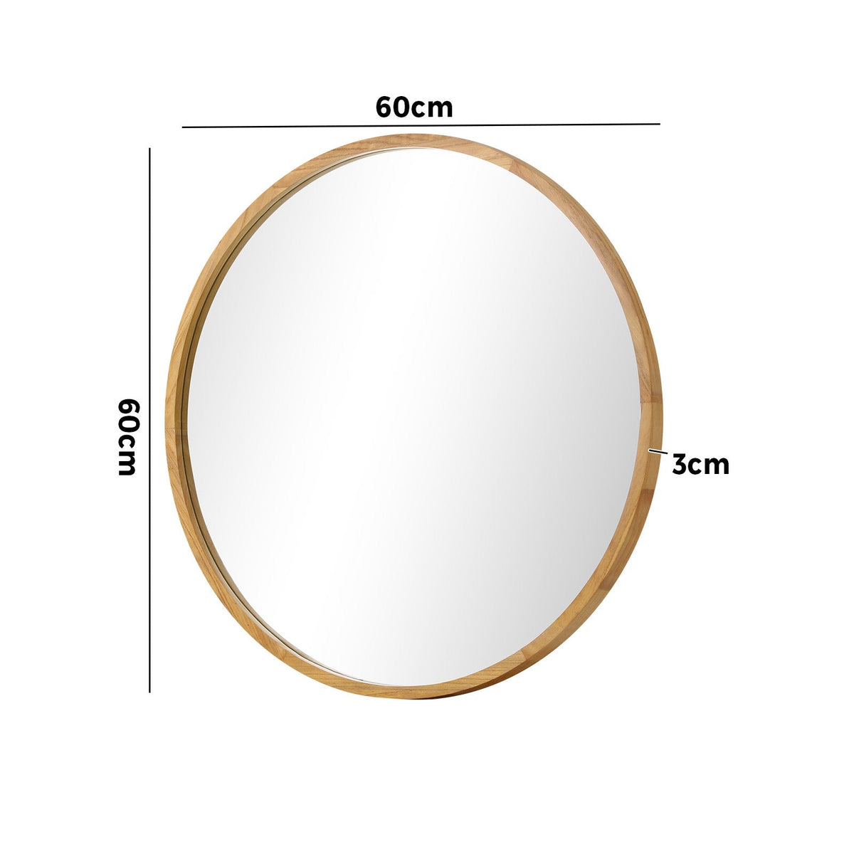 Oikiture 60cm Wall Mirrors Round Makeup Mirror Home Decor Wooden Dining Room