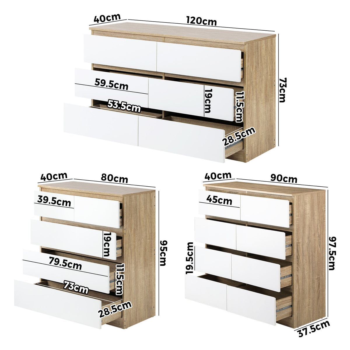 Oikiture Chest of Drawers Tallboy Dresser Table Storage Cabinet Wooden White