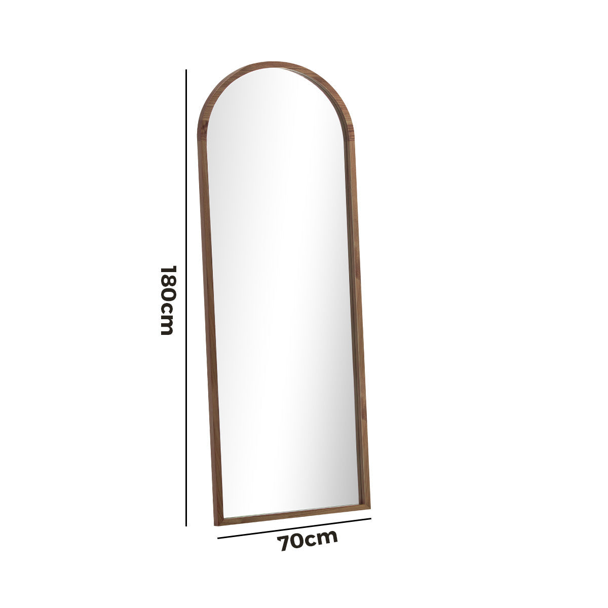 Oikiture Wooden Full Length Mirror 180x70cm Arched Dressing Floor Mirrors Brown