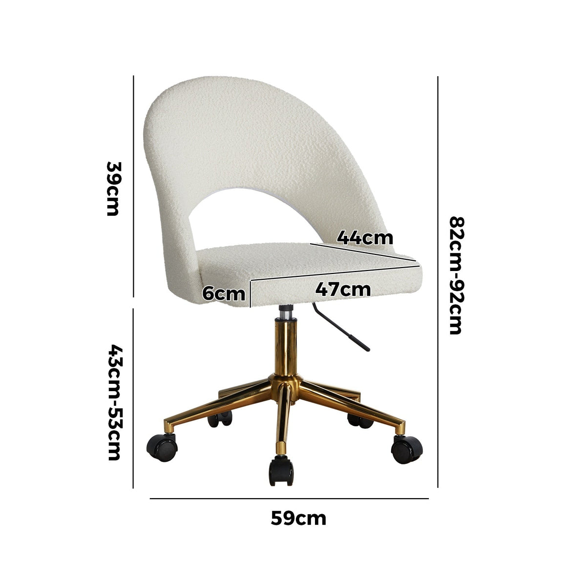 Oikiture High Back Hollow Armless Home Office Chair Boucle White and Gold