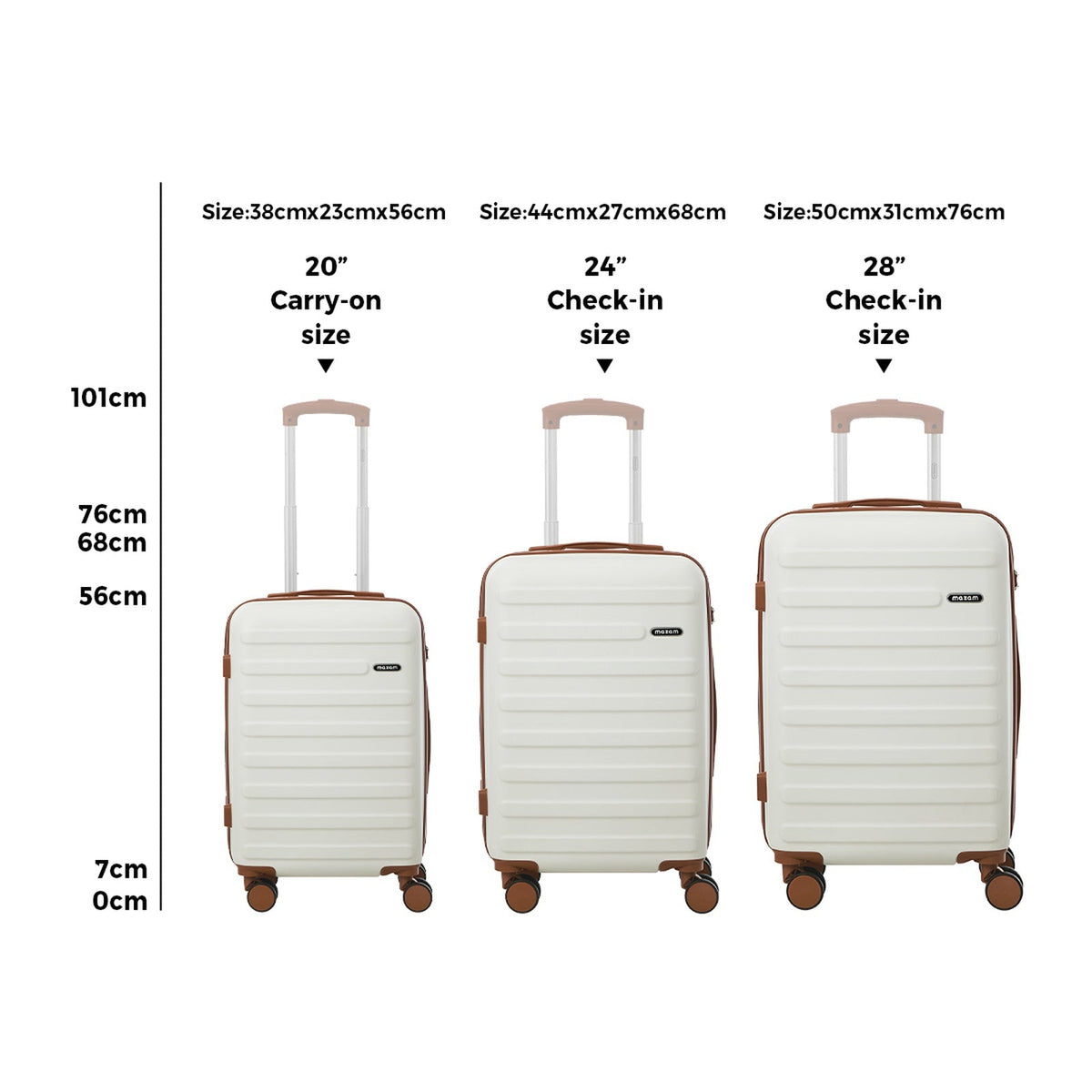 Mazam 3PCS Luggage Suitcase Trolley Set Travel TSA Lock Hard Shell Case White