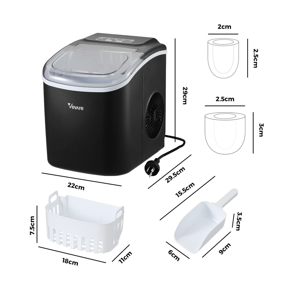 Vevare Portable Ice Maker Machine Ice Cube Tray 12kg Bar Countertop