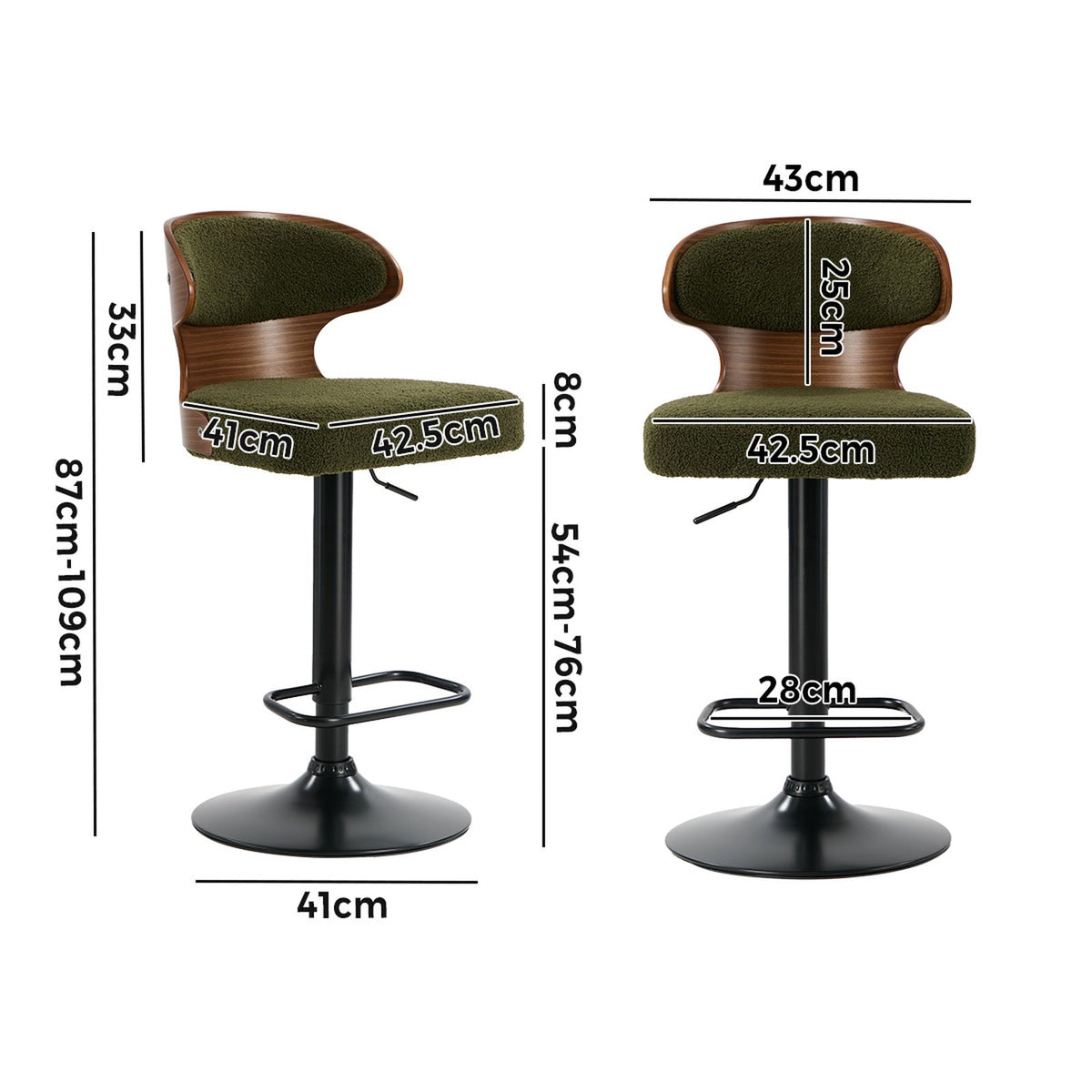 Oikiture 2x Bar Stools Swivel Kitchen Bar Chairs Gas Lift Stool Boucle Green