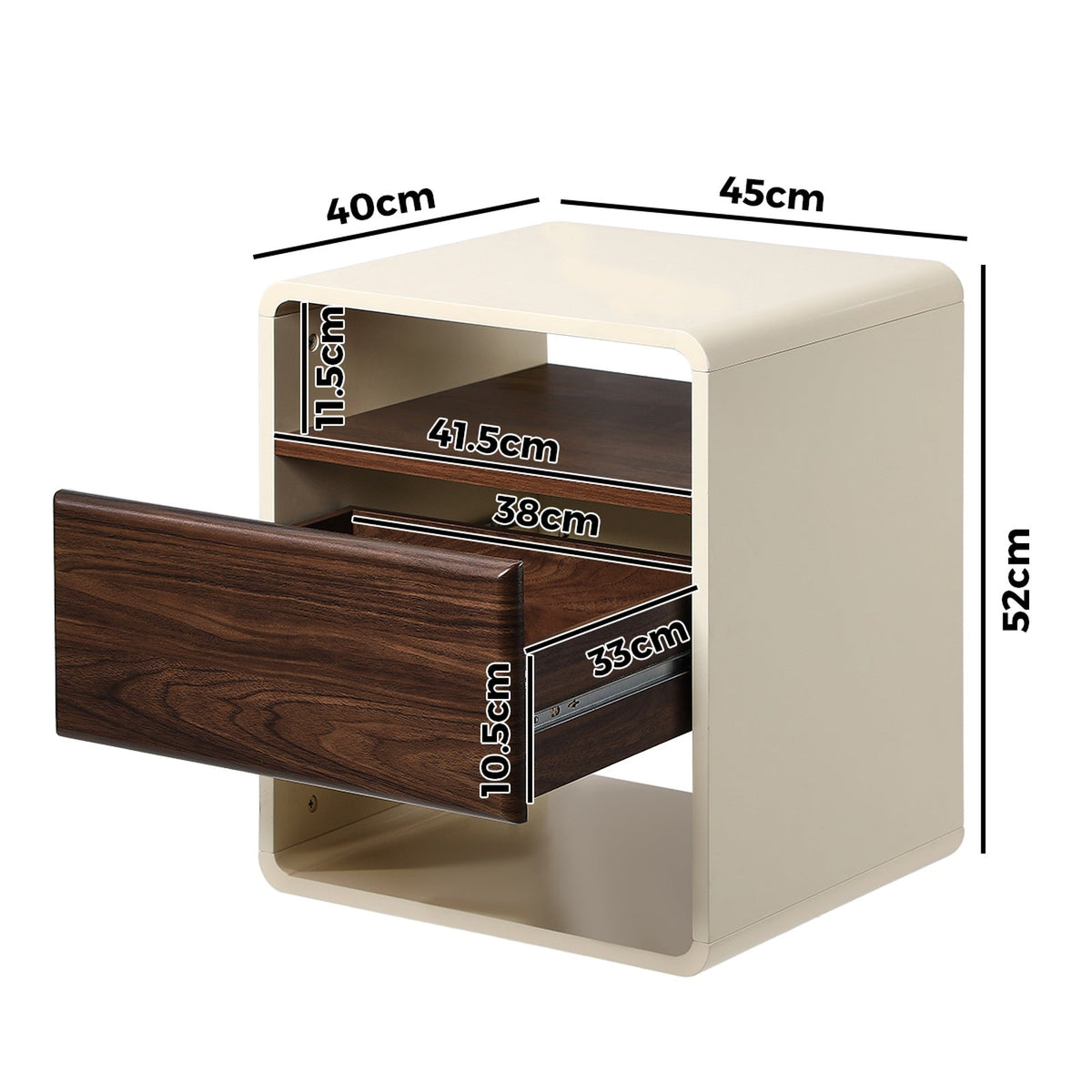 Oikiture Bedside Table Side Nightstand With Drawer Storage Shelf Retro-Modern