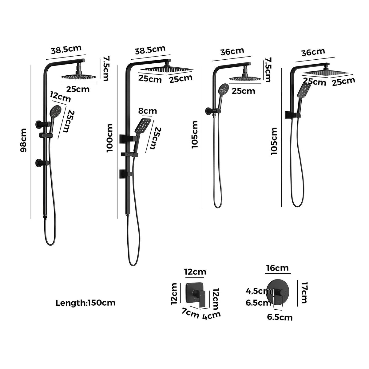 Welba 10" Shower Head Set Square Round Handheld With Shower Mixer Tap Combo WELS