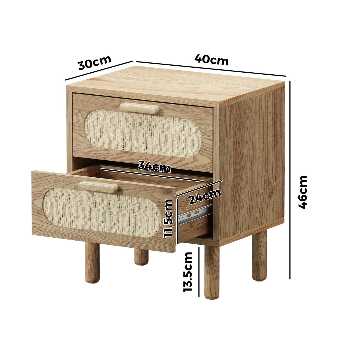 Oikiture Bedside Table Drawers Side End Tables Storage Nightstand Natural