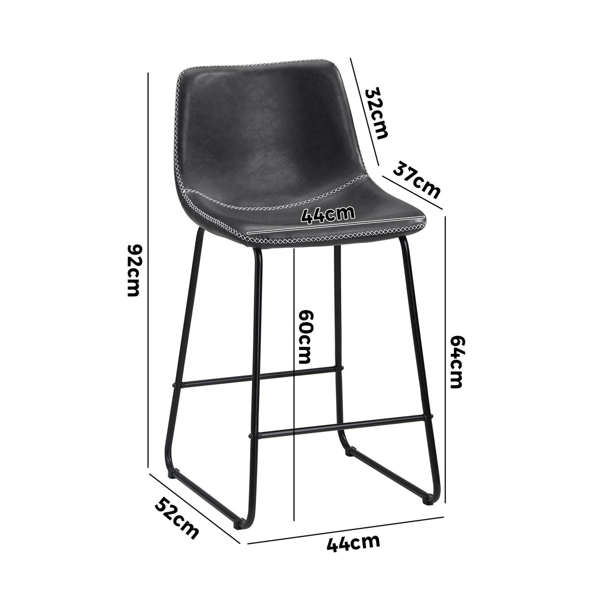 Oikiture 2x Bar Stools Steel Stool Modern Kitchen Dining Furniture Set Grey