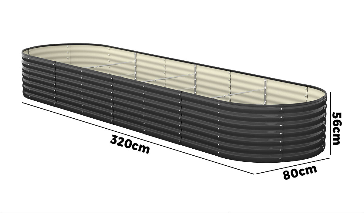 Livsip Raised Garden Bed Beds Kit Planter Oval Galvanised Steel 320cmX80cmX56cm