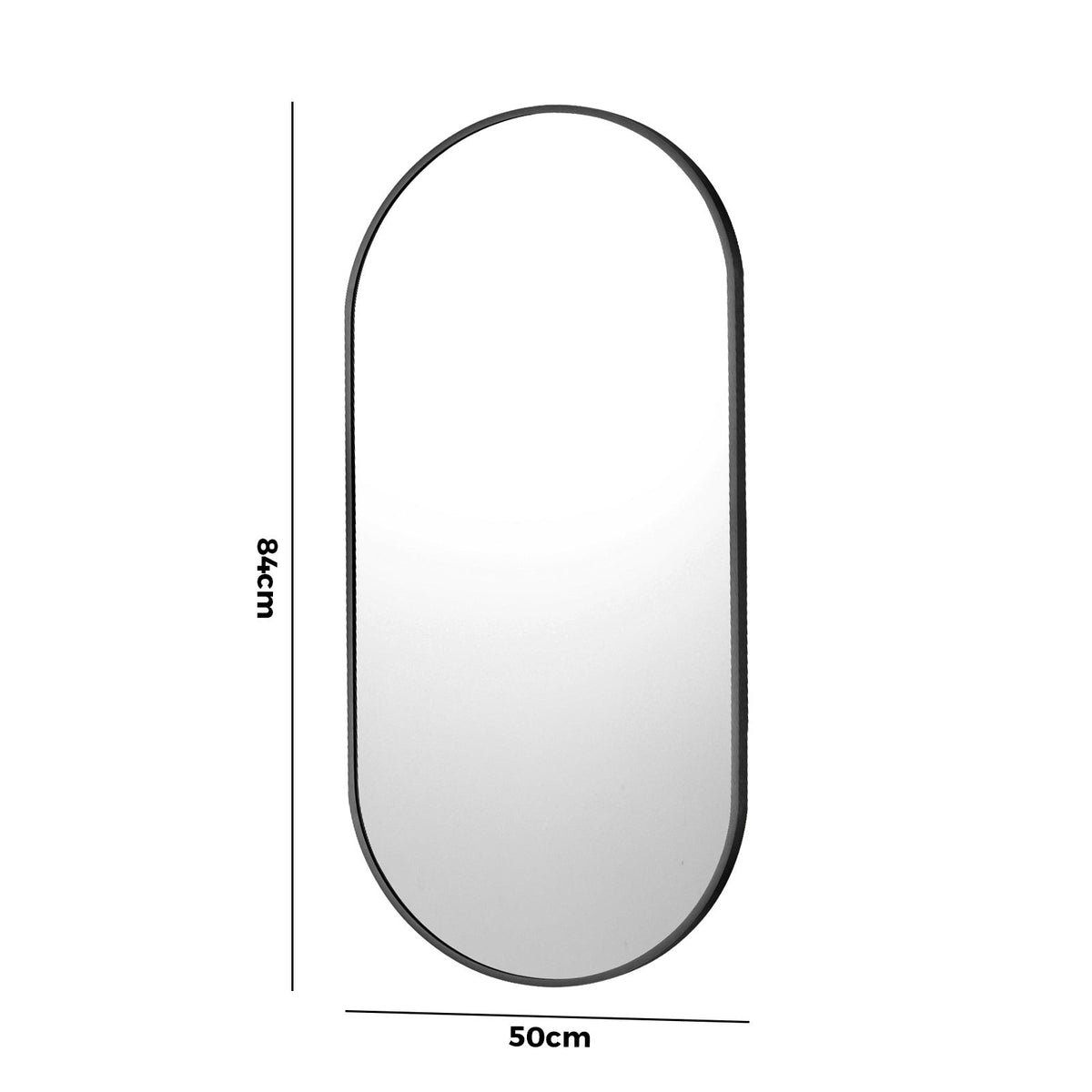 Oikiture Wall Mirrors Oval Makeup Mirror Bedroom Home Decor Black 84x50cm