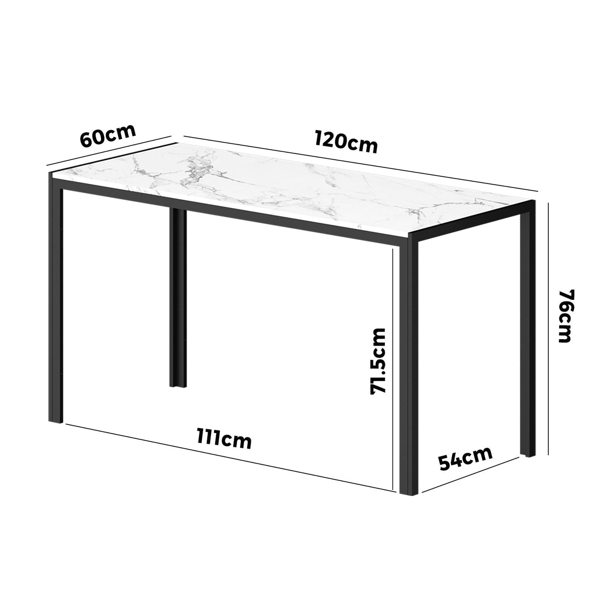 Oikiture 120cm Dining Table Rectangular Kitchen Table with Metal Leg White and Black