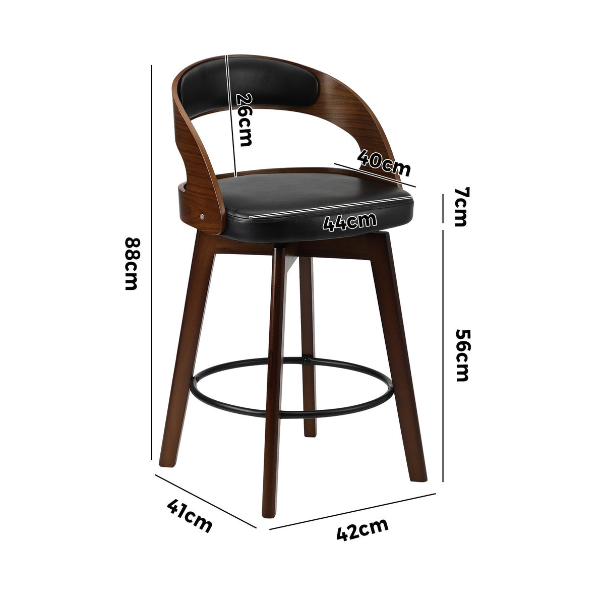 Oikiture 2x Bar Stools Kitchen Counter Stool Swivel Dining Chair PU Leather