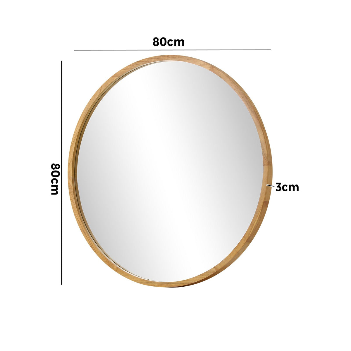 Oikiture Wall Mirrors Round Makeup Mirror Vanity Home Decorative Wooden 80cm