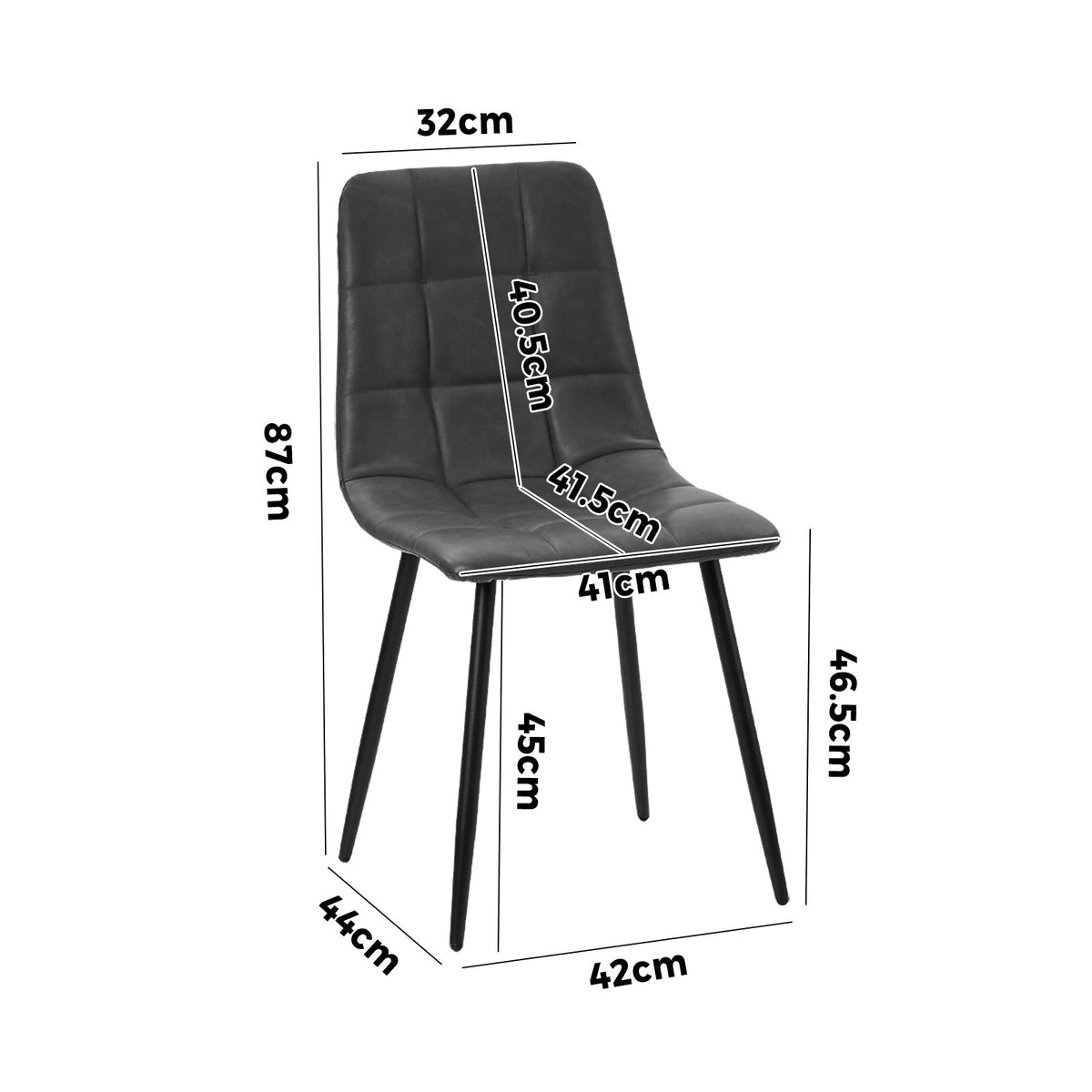 Oikiture 4x Padded Dining Chairs Kitchen PU Leather Seat Retro Grey