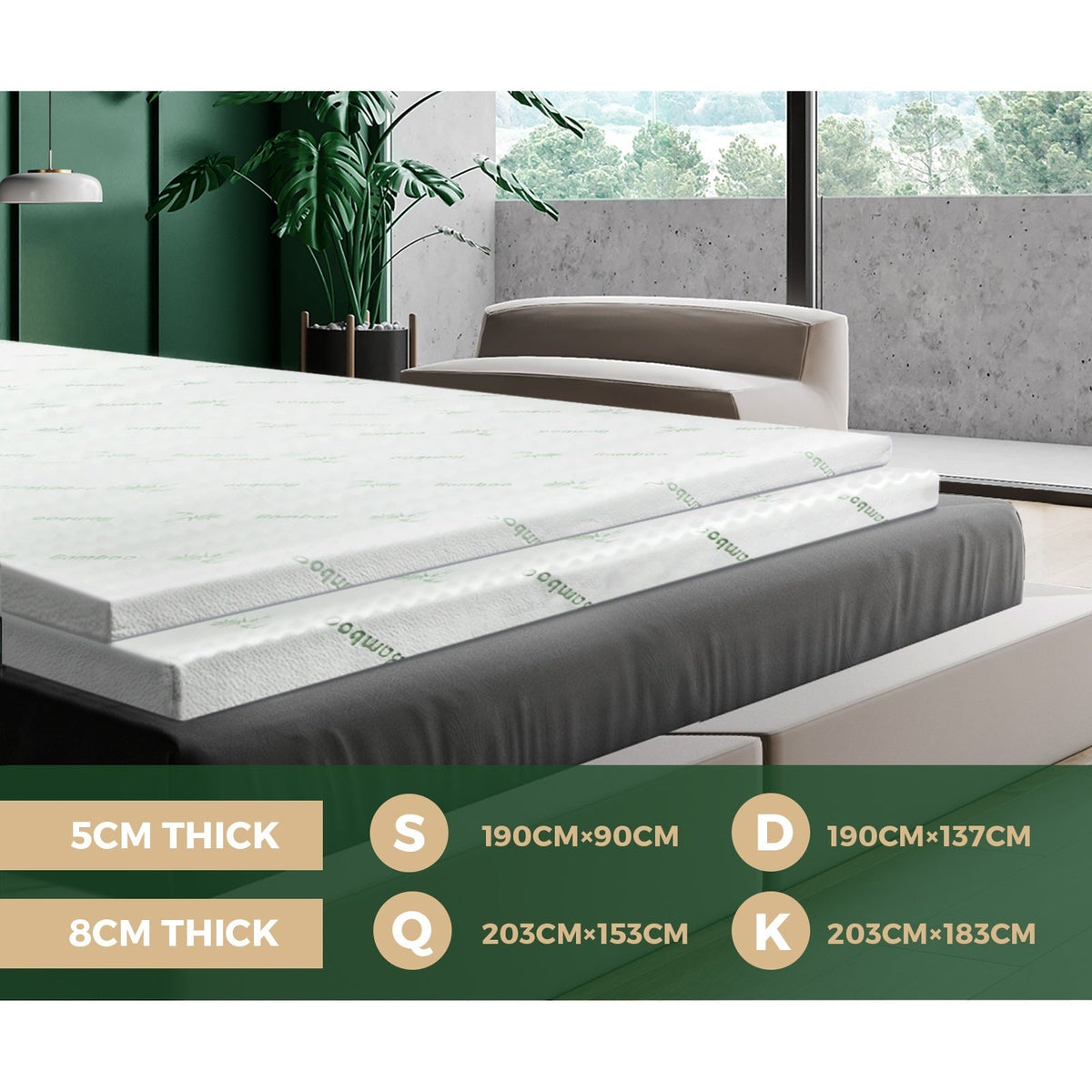 Bedra Memory Foam Mattress Topper Cool Gel Bed Pad Mat 7-Zone Underlay 5/8CM