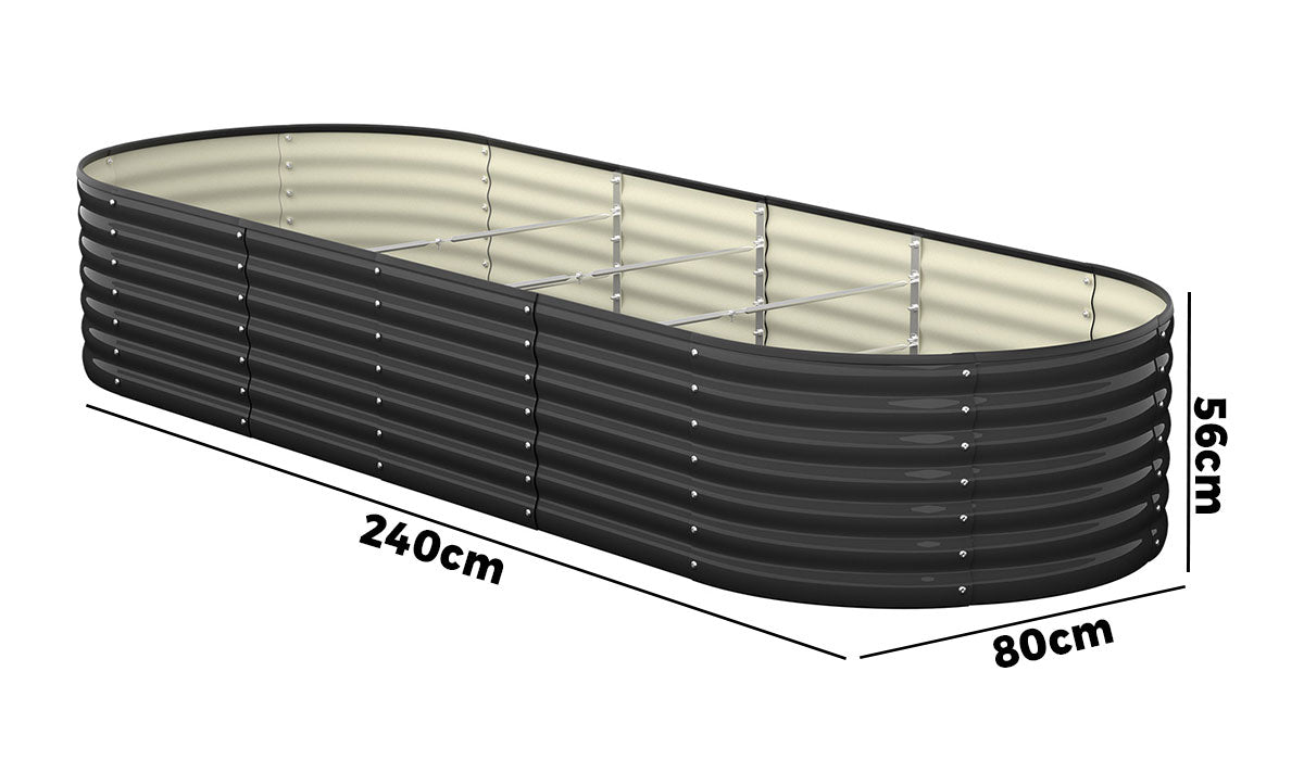 Livsip Raised Garden Bed Beds Kit Planter Oval Galvanised Steel 240cmX80cmX56cm