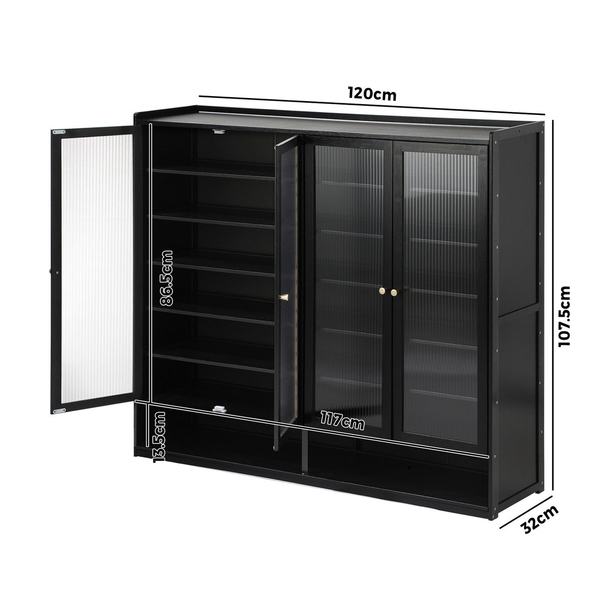 Oikiture Shoe Cabinet Shoes Storage Rack Organiser 4 Doors Shelf Black