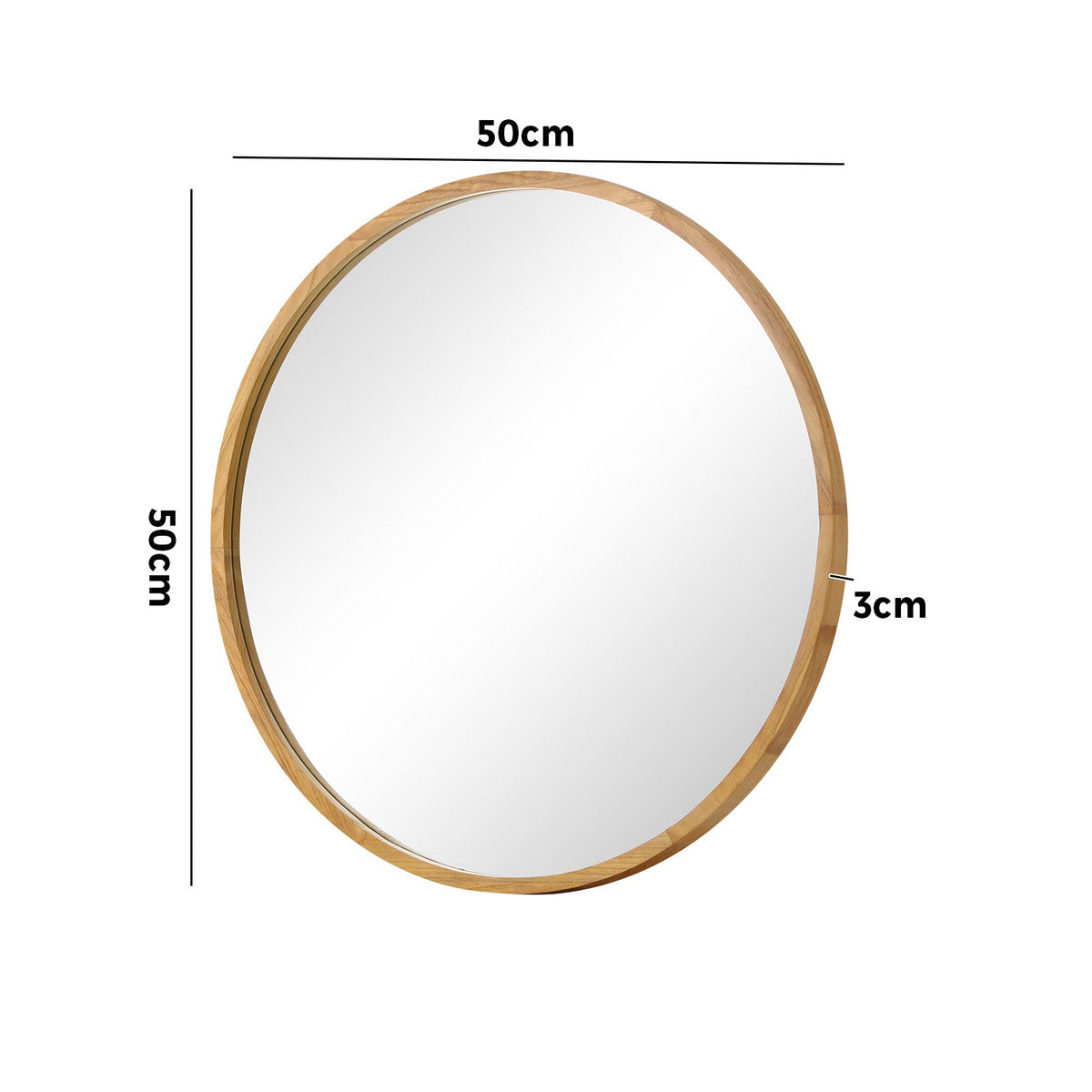 Oikiture Wall Mirrors Round Makeup Mirror Vanity Home Decor 50cm Wooden