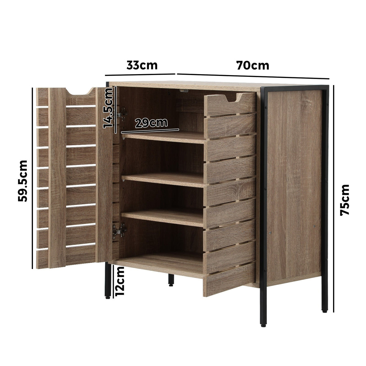 Oikiture Shoe Rack Shoes Storage Cabinet Organiser Shelf 2 Doors Brown