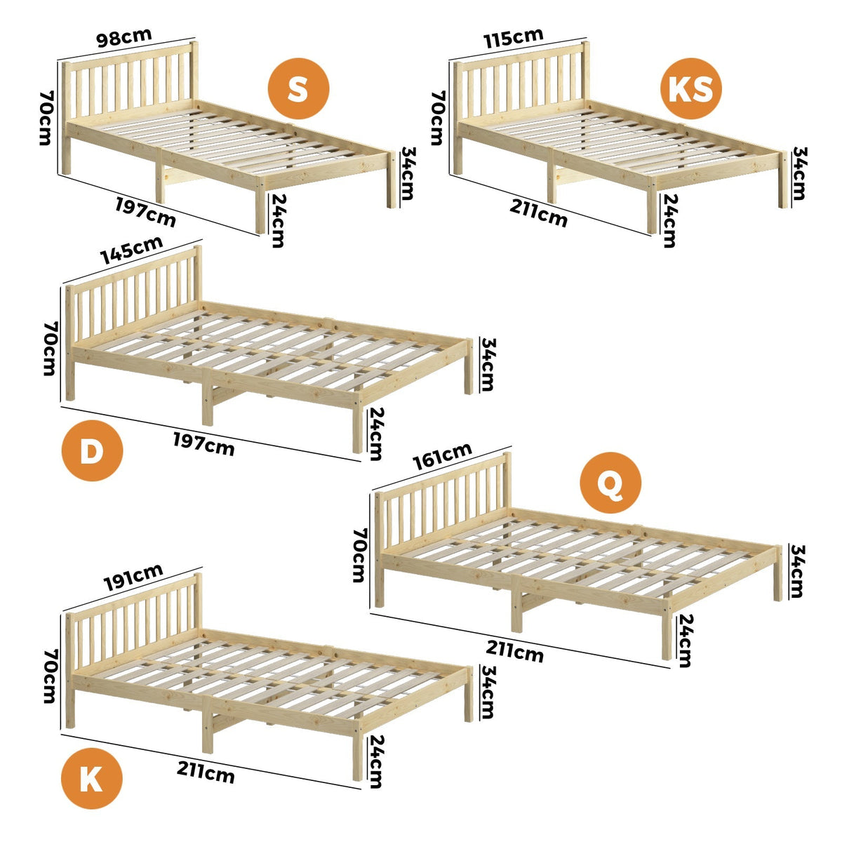 Oikiture Bed Frame Queen Double King Single Wooden Mattress Base Wood Headboard