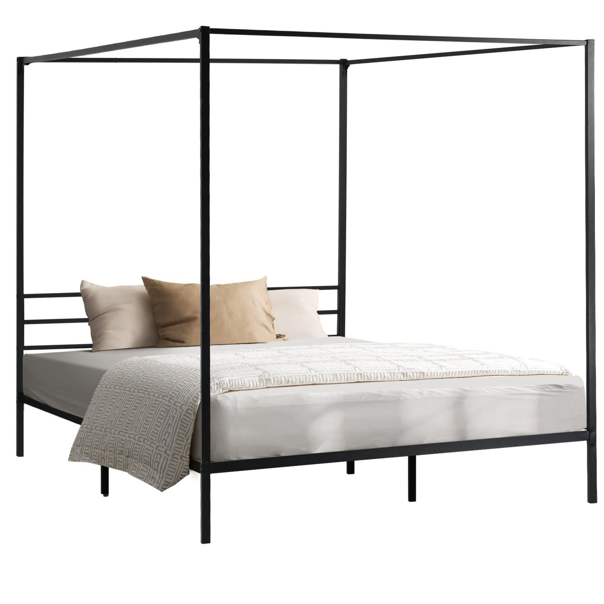 Oikiture Metal Bed Frame Queen Double Single Size Canopy Beds Platform