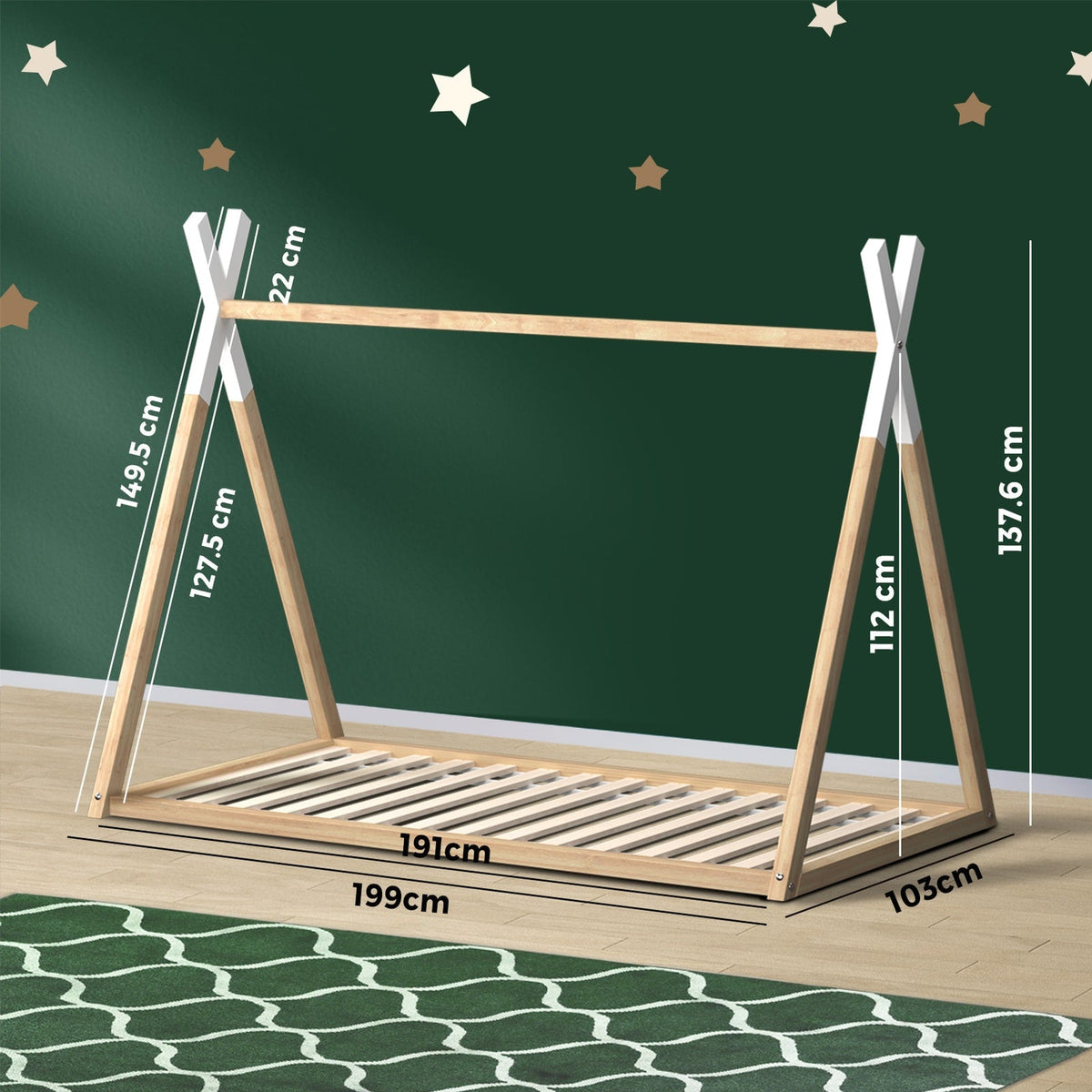 Oikiture Wooden Bed Frame Single Timber Teepee Bedframe Mattress Base Platform