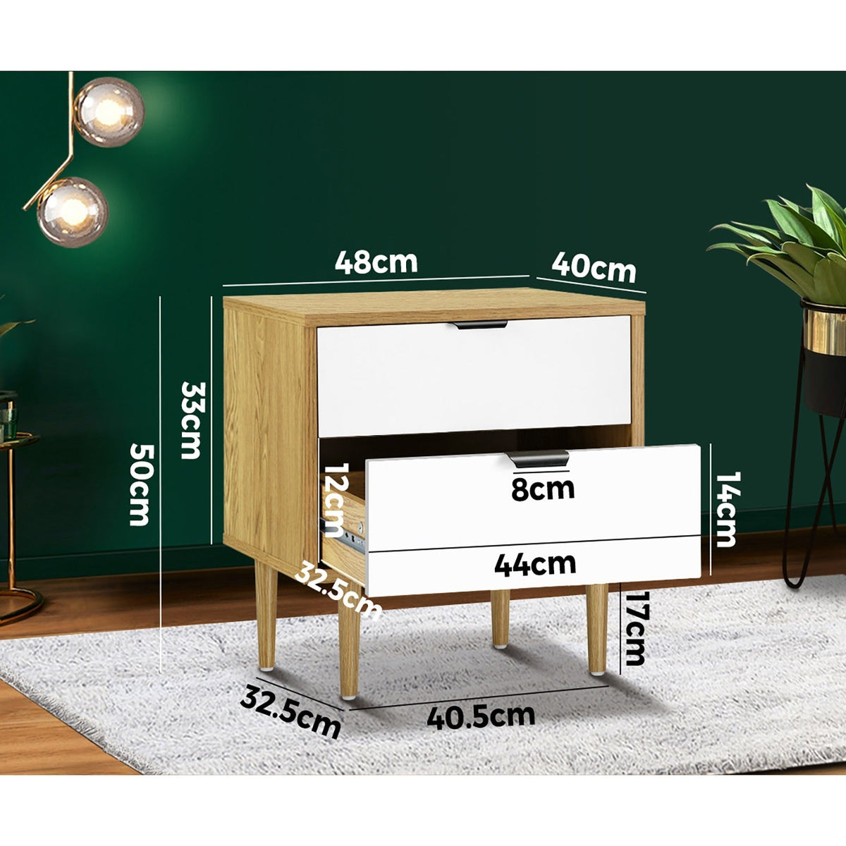 Oikiture Bedside Tables 2 Drawers Side Table Nightstand Storage Cabinet Wood