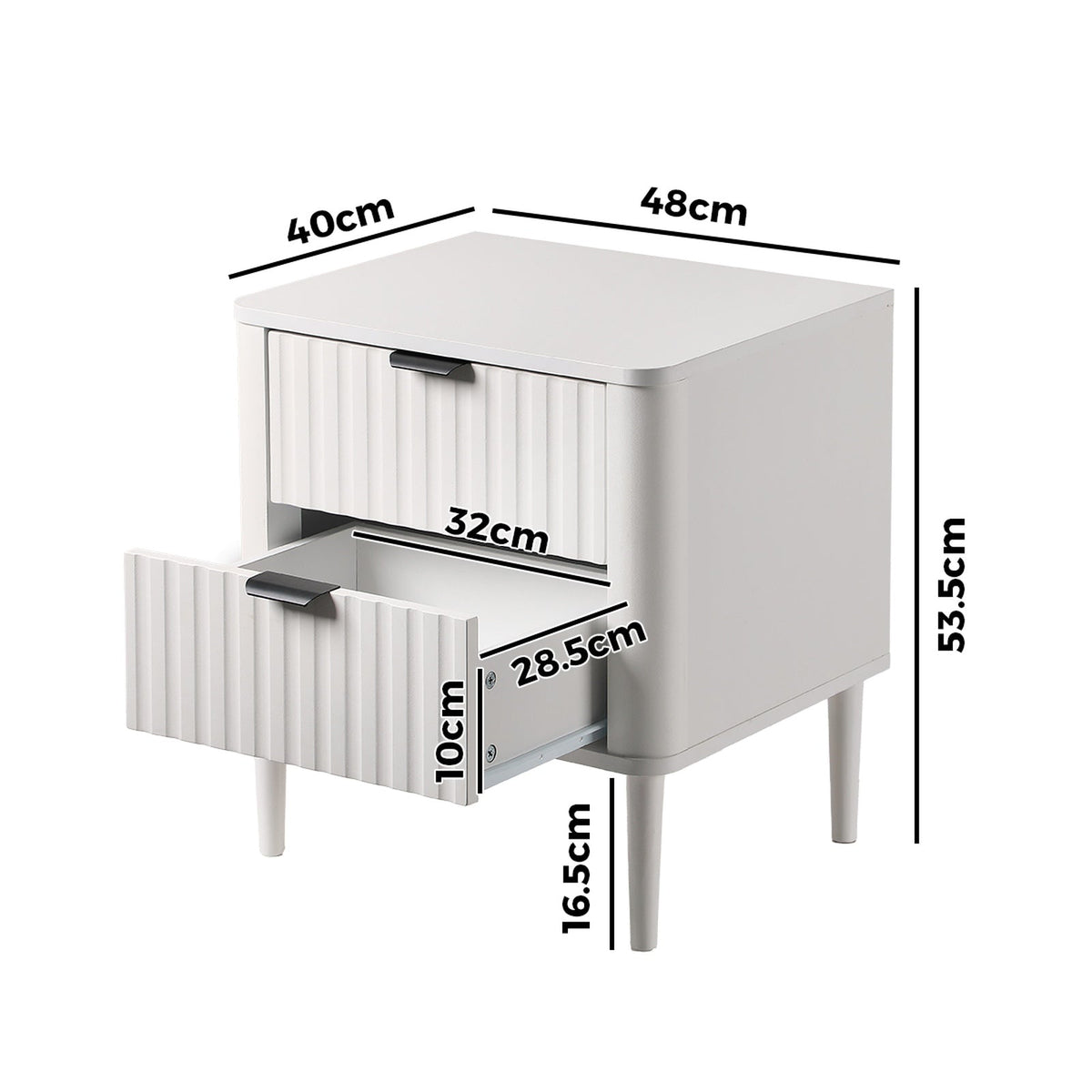Oikiture Bedside Table Nightstand Side Storage 2 Drawers Cabinet White