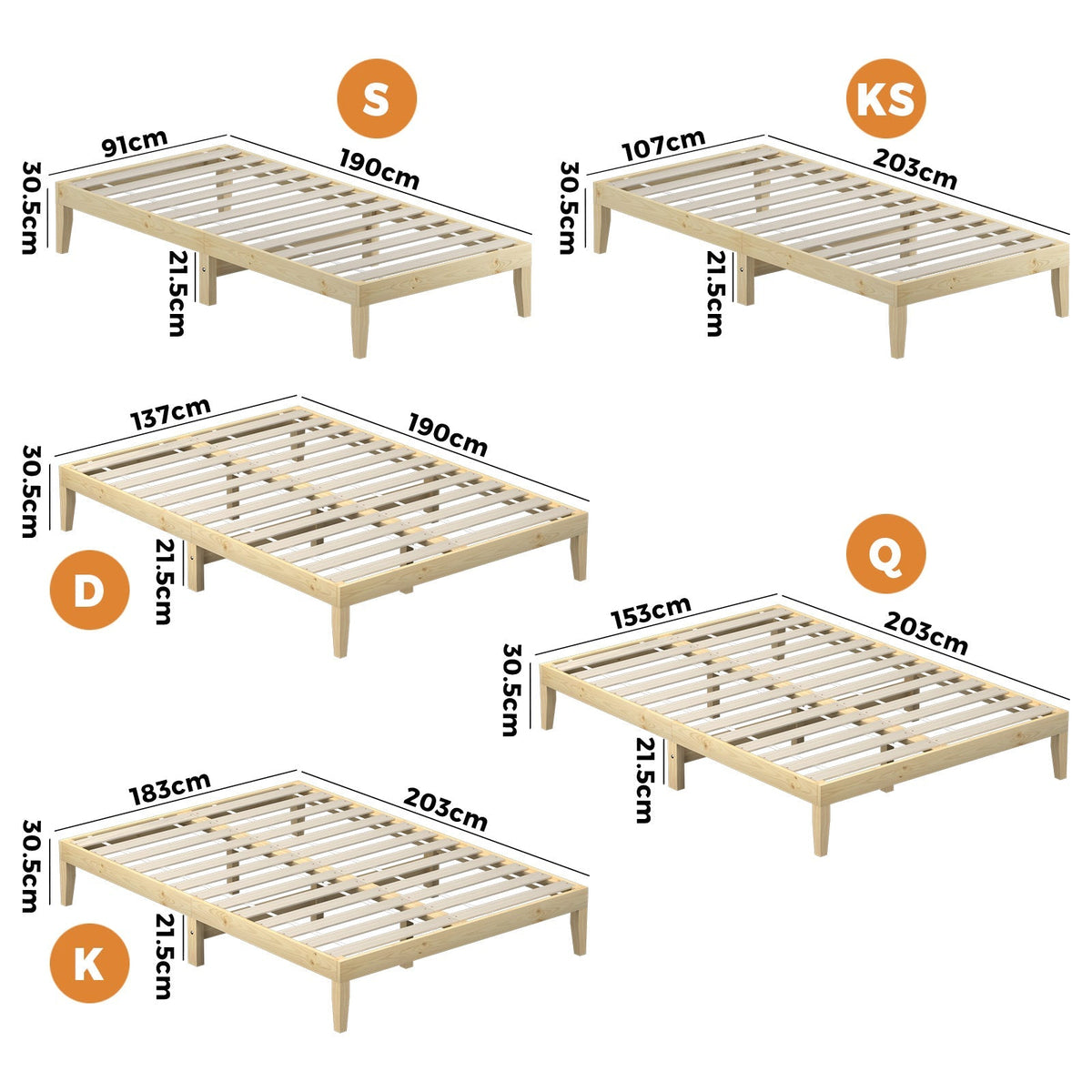 Oikiture Bed Frame Double Single King Single Size Wooden Timber Mattress Base