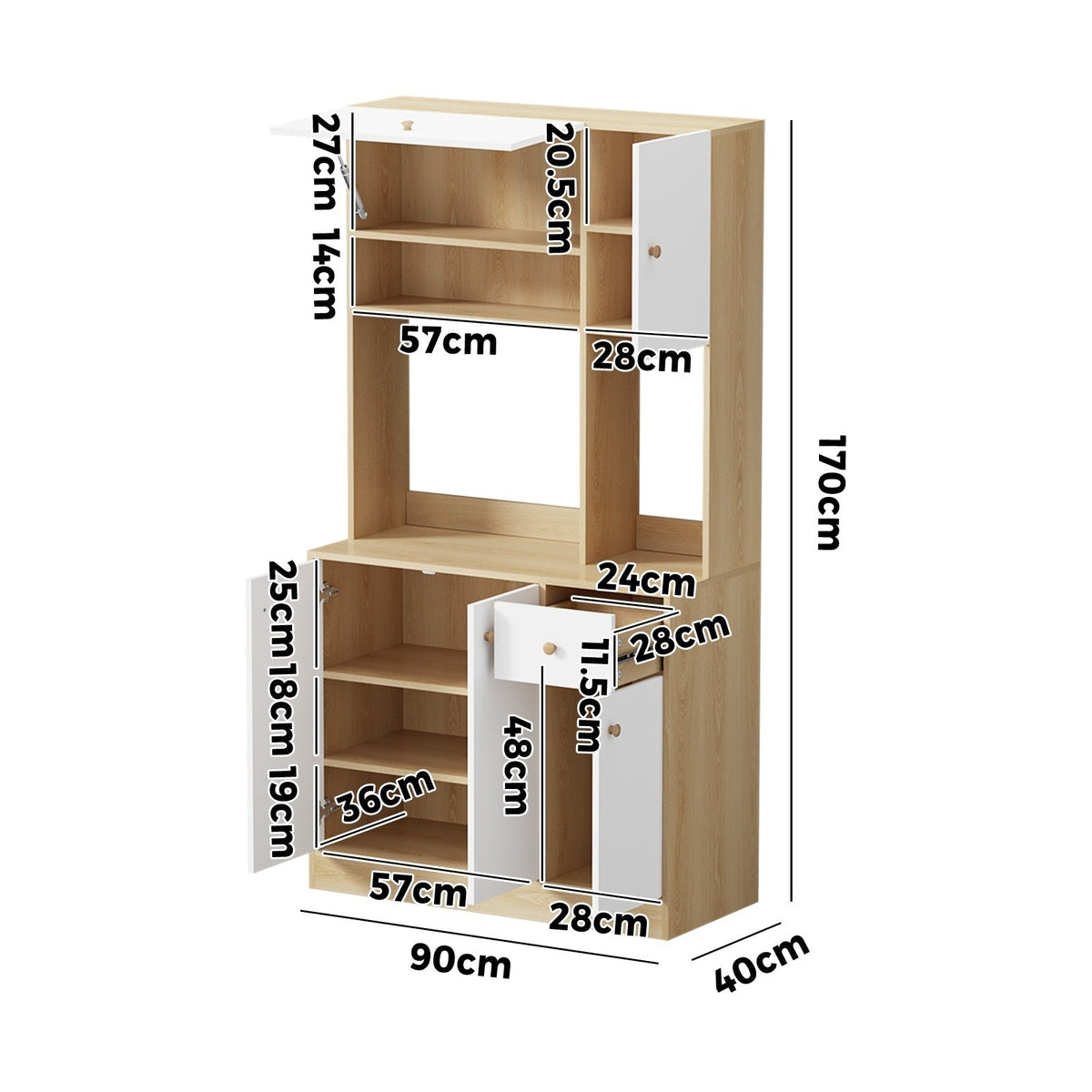 Oikiture Buffet Sideboard Storage Cabinet Kitchen Pantry Cupboard Hallway Table