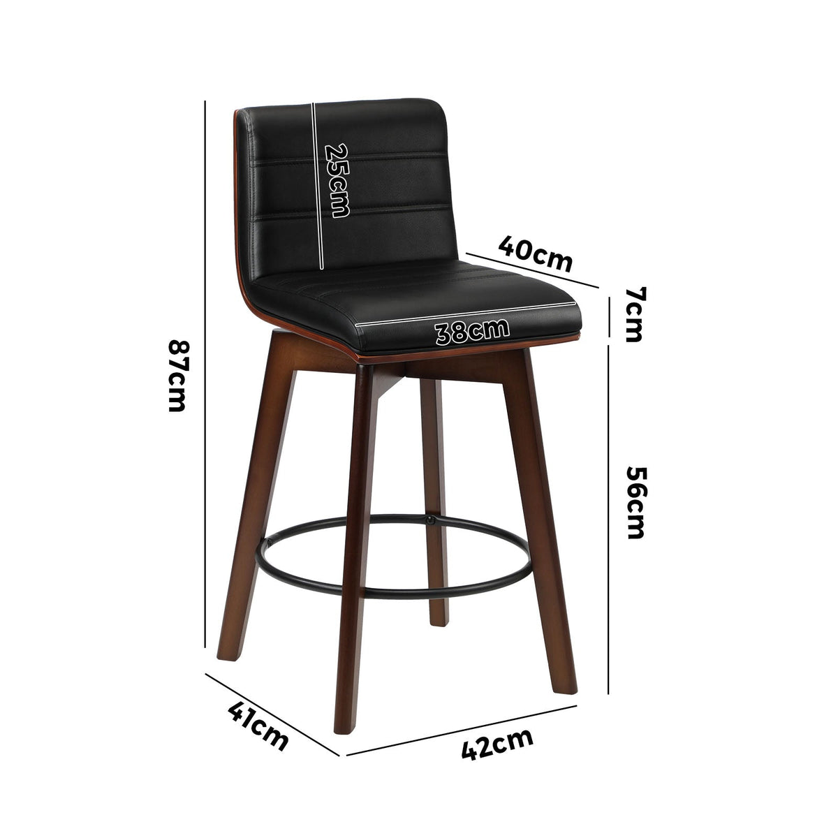 Oikiture 2x Wooden Bar Stools Kitchen Counter Swivel Dining Chair PU Leather