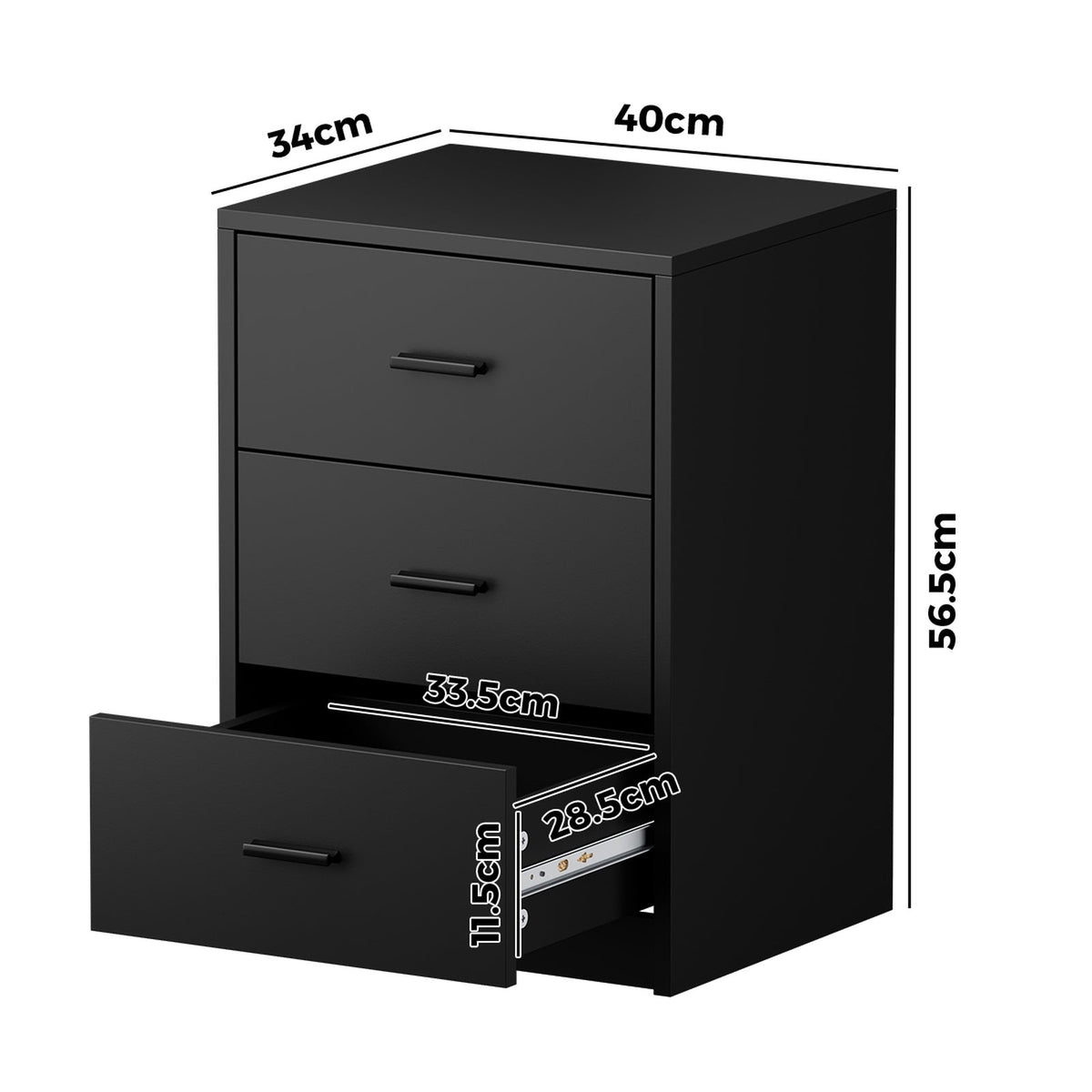 Oikiture Bedside Table 3 Drawers Nightstand Bedroom Storage Side End