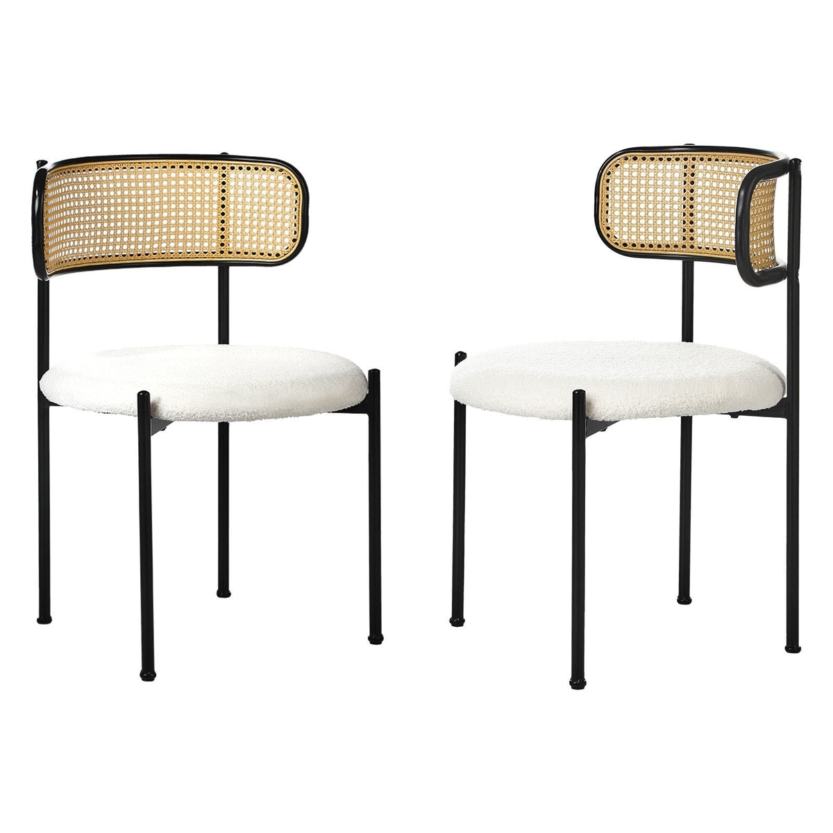 Oikiture Dining Chair Round Boucle Kitchen Lounge Backrest Black and White