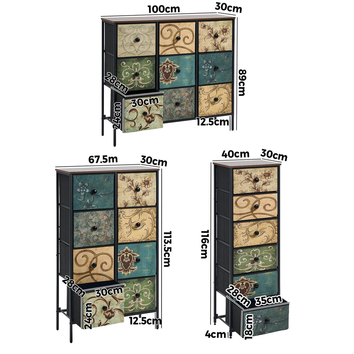 Oikiture Chest of Drawers Fabric Vintage Tallboy Storage Cabinet Dresser