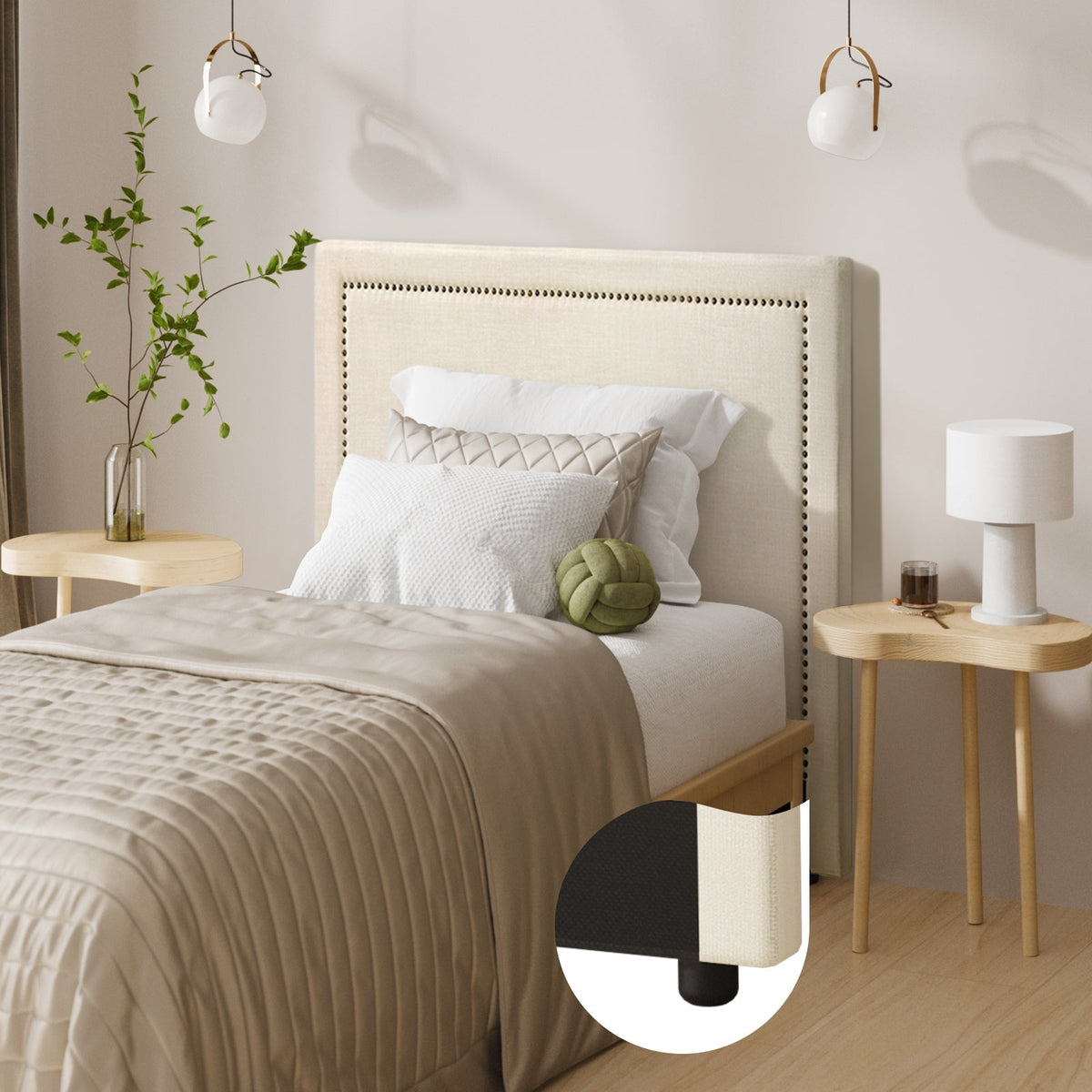 HB-ELLE-KS-BG Oikiture King Single Bed Headboard Bedhead Beige