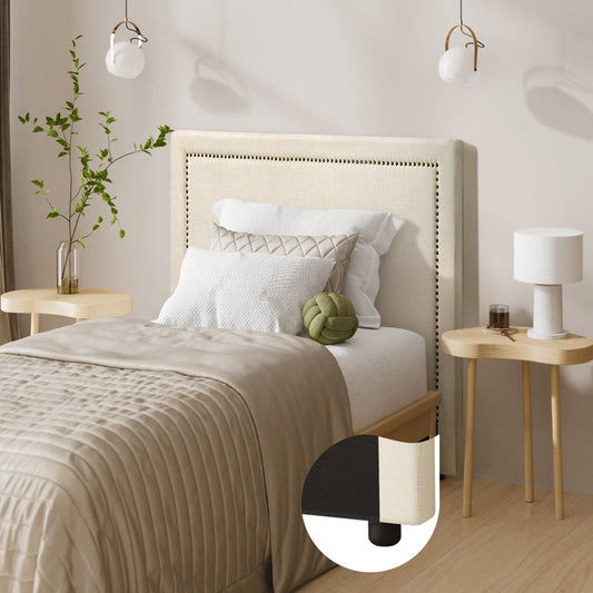 HB-ELLE-KS-BG Oikiture King Single Bed Headboard Bedhead Beige