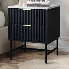 BT-WAVE-2D-WHBK Hammond 2 Drawer Faux Marble Bedside Table