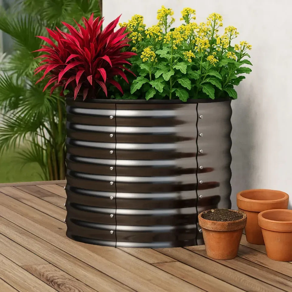 GB-O68-8080-GY Livsip Garden Bed 80x68cm Galvanised Steel Raised Container Planter Box Round