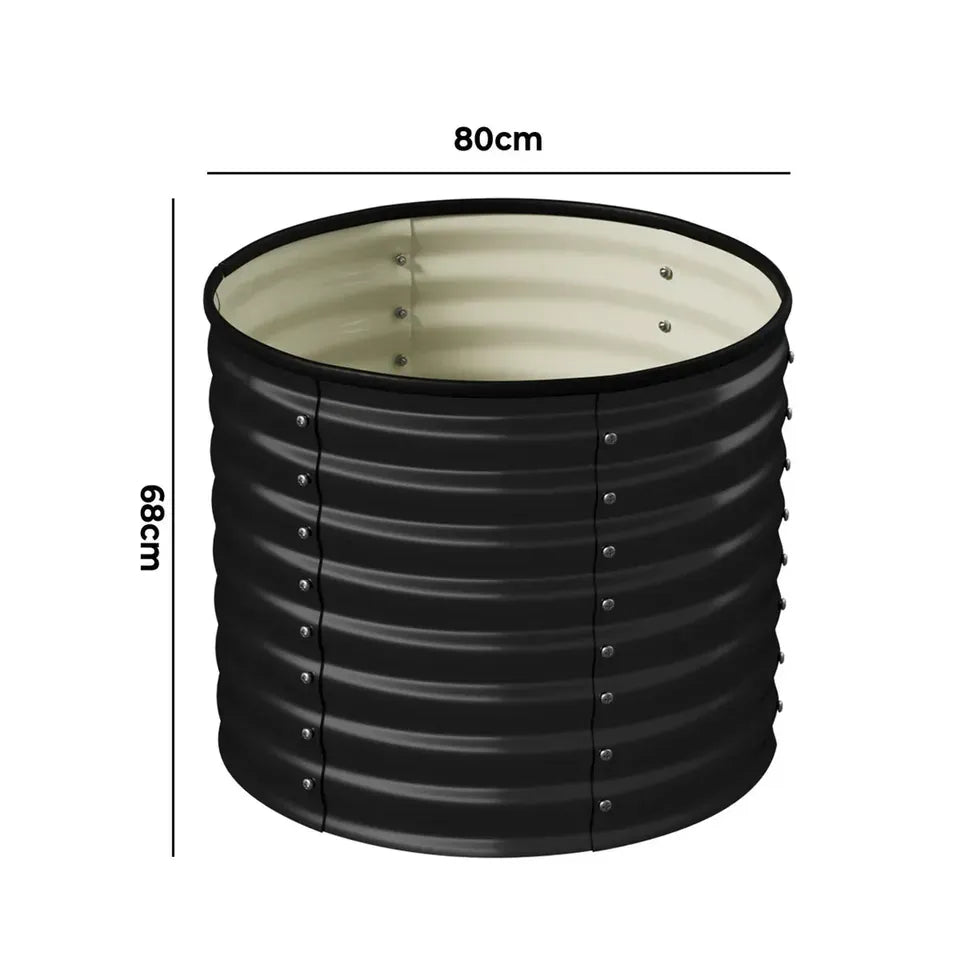 GB-O68-8080-GY Livsip Garden Bed 80x68cm Galvanised Steel Raised Container Planter Box Round