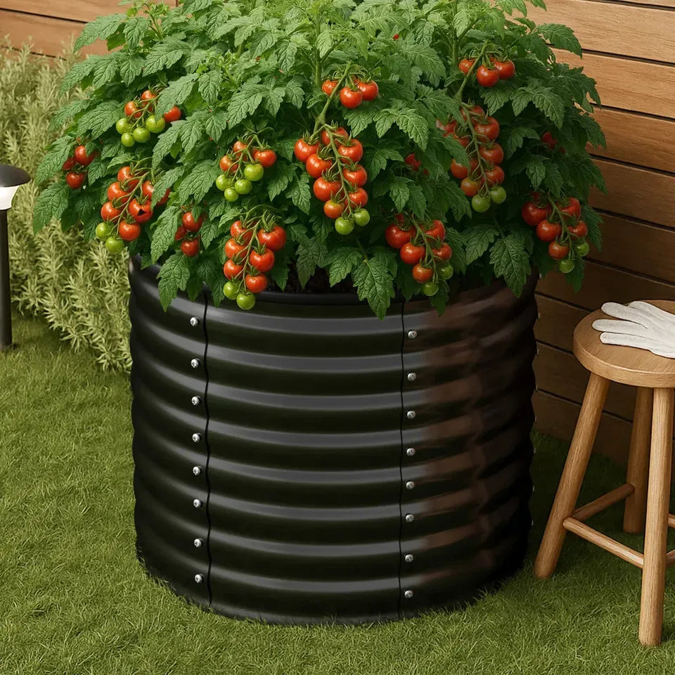GB-O68-8080-GY Livsip Garden Bed 80x68cm Galvanised Steel Raised Container Planter Box Round