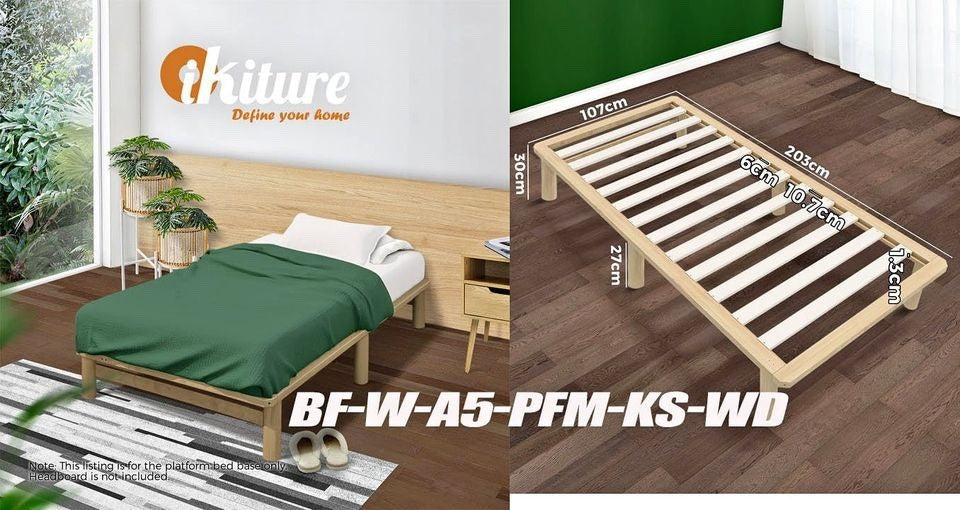 BF-W-A55-PFM-KS-WD Oikiture Bed Frame King Single Wooden Timber Adult Kids Mattress Base Platform