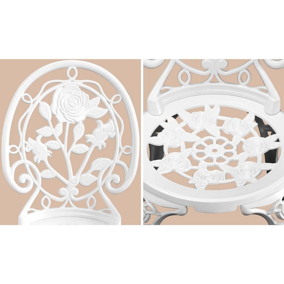 OPS-AL-ROSE-WH Livsip Outdoor Setting 3 Piece Bistro Chairs Table Set Cast Aluminum Patio Rose