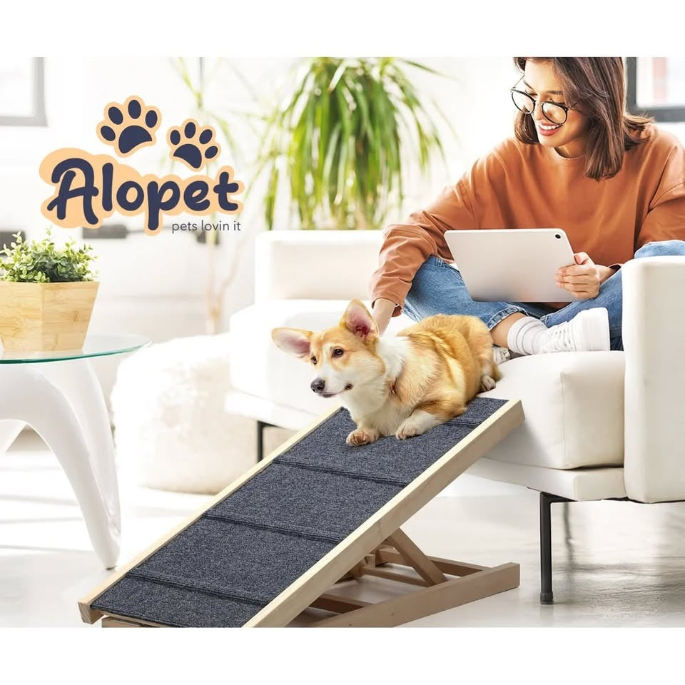 PET-RAMP-L-WD Alopet Dog Pet Ramp Adjustable Height Stairs Bed Sofa Car Foldable 100cm