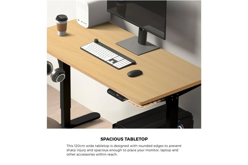 SD-LEG-120M-BK Oikiture 120cm Electric Standing Desk Adjustable Office Table Black