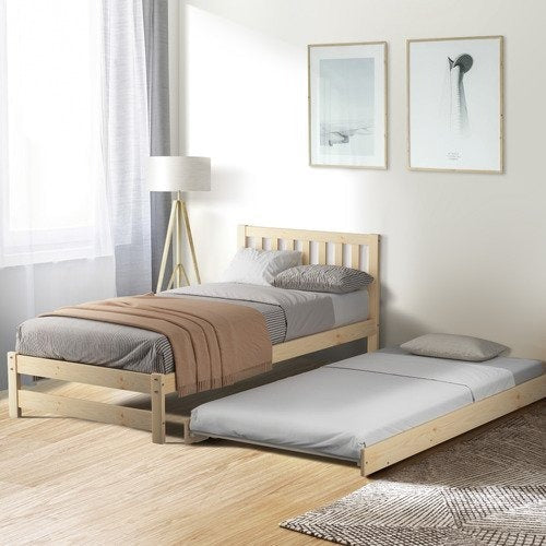BF-W-A11-T2-WD-AB Living Fusion Yesenia Pine Wood Single Bed with Trundle