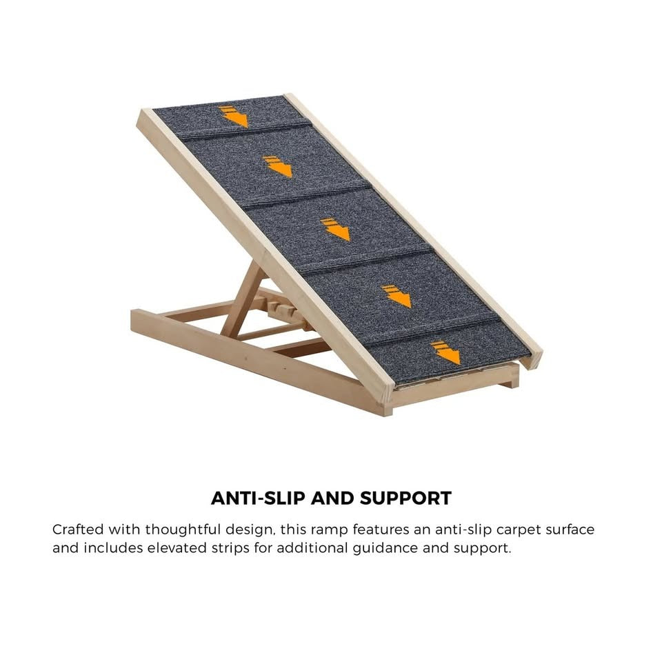 PET-RAMP-L-WD Alopet Dog Pet Ramp Adjustable Height Stairs Bed Sofa Car Foldable 100cm