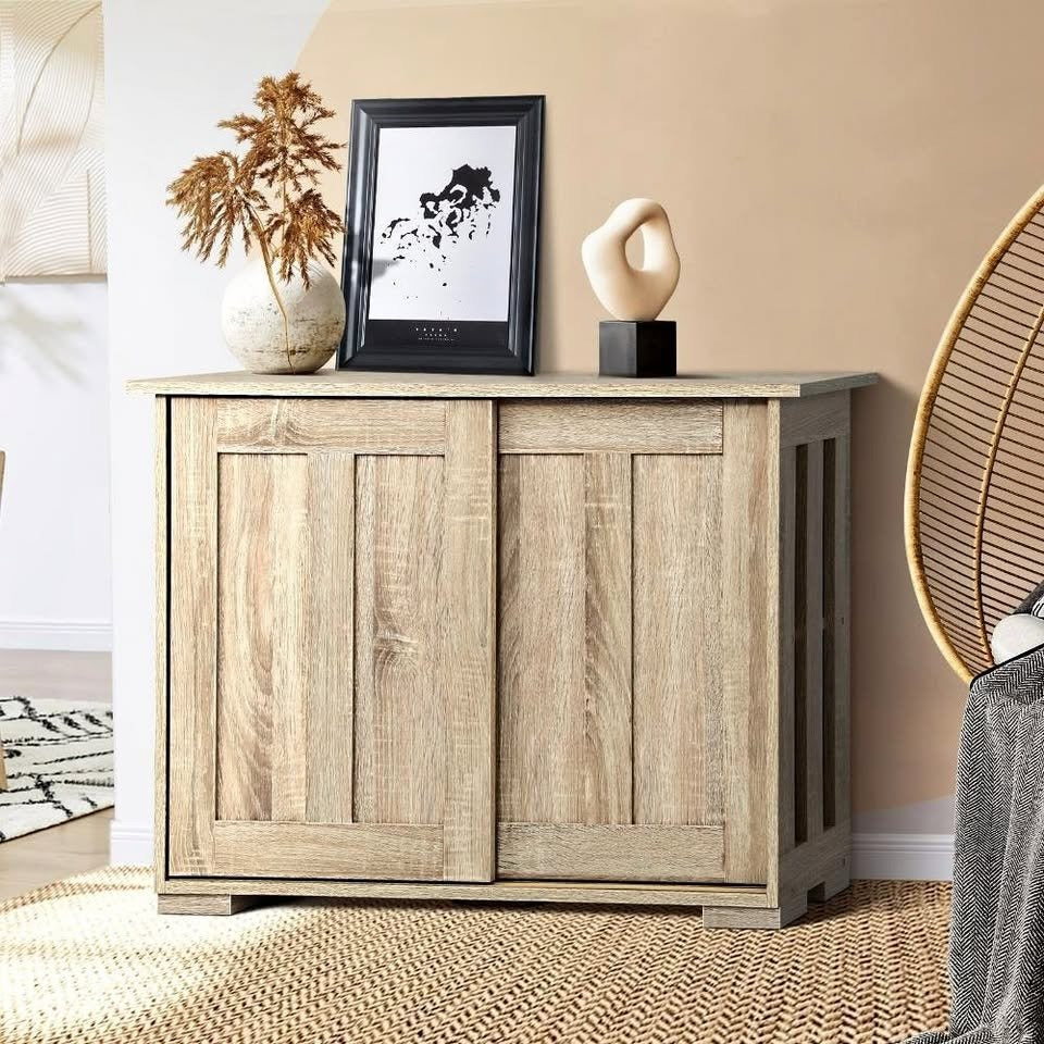 SB-S-A32-WD Oikiture Sideboard with Sliding Doors Wooden