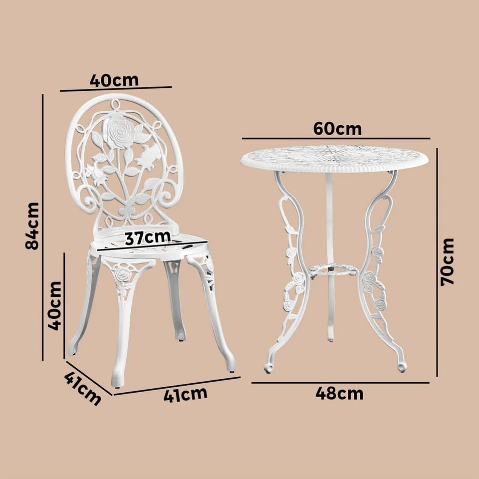 OPS-AL-ROSE-WH Livsip Outdoor Setting 3 Piece Bistro Chairs Table Set Cast Aluminum Patio Rose