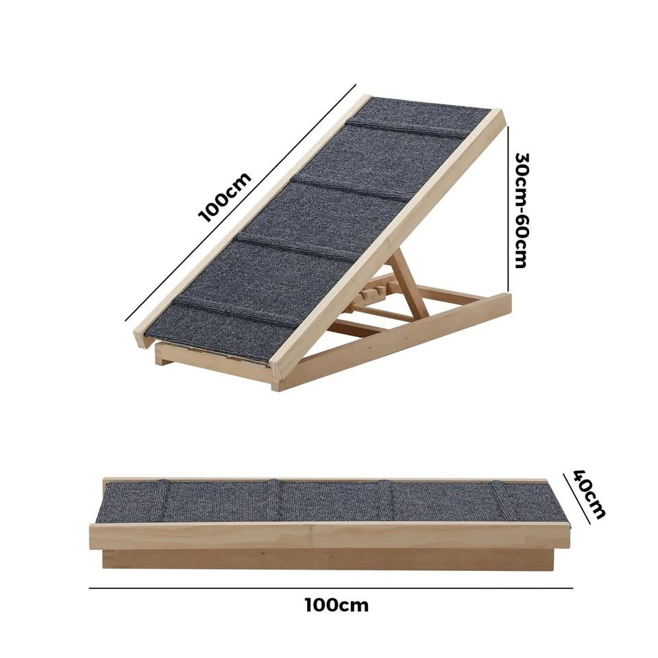 PET-RAMP-L-WD Alopet Dog Pet Ramp Adjustable Height Stairs Bed Sofa Car Foldable 100cm