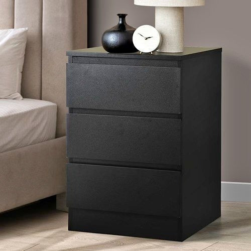BT-VJ-LIZ-3D-BK Oikiture Bedside Table 3 Drawers Storage Cabinet Black